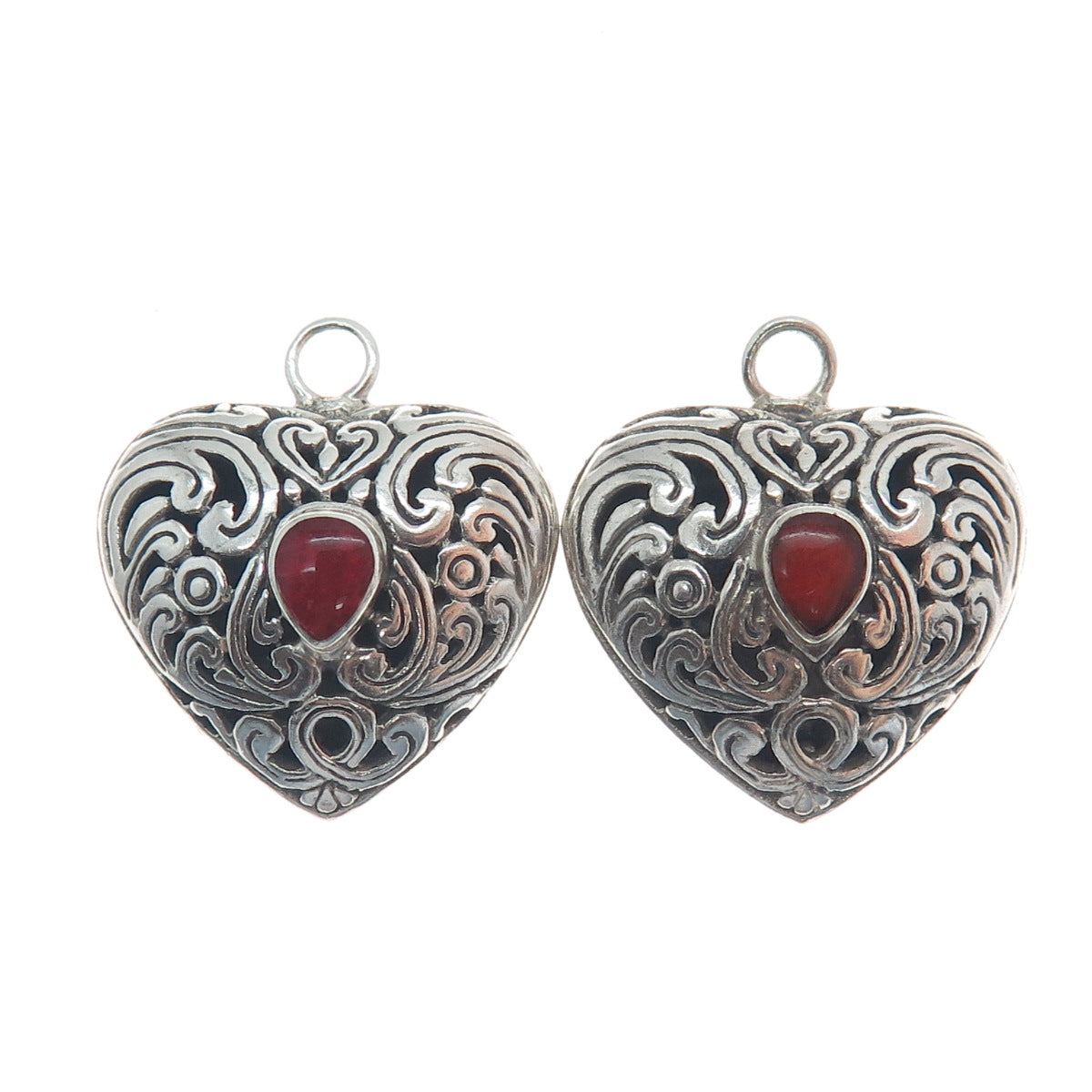 MILO 925 Sterling Silver Vintage Real Carnelian Gem Floral Heart Jacket Earrings