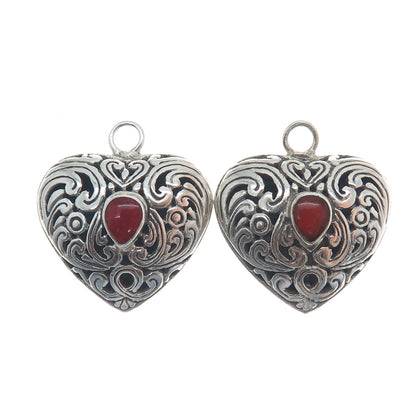MILO 925 Sterling Silver Vintage Real Carnelian Gem Floral Heart Jacket Earrings