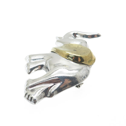 LATON 925 Sterling Silver 2-Tone Vintage Mexico Elephant Pin Brooch