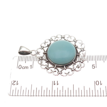 925 Sterling Silver Vintage Real Amazonite Heart Ornate Charm Pendant