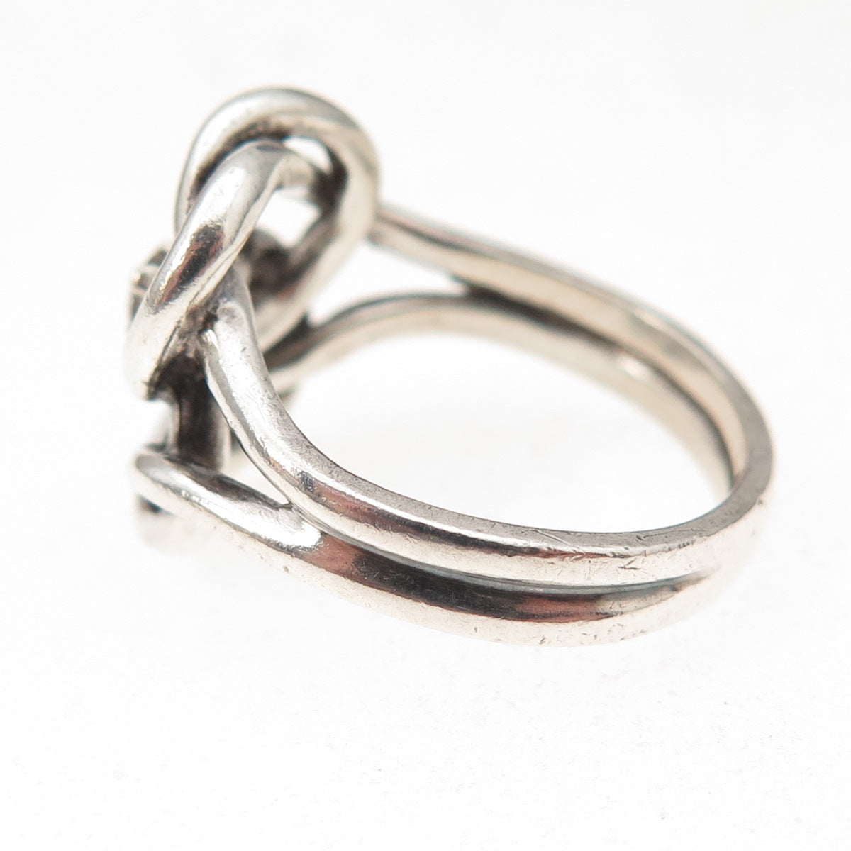 925 Sterling Silver Vintage Real White Topaz Love Knot Oxidized Ring Size 6.75