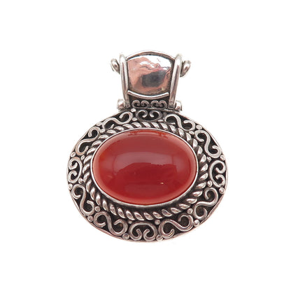 925 Sterling Silver Vintage Real Carnelian Swirl Oxidized Slide Pendant