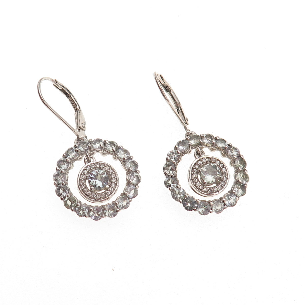 Chuck Clemency 925 Sterling Silver Real White Topaz & Tanzanite Dangle Earrings
