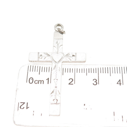 Vargas 925 Sterling Silver Antique Art Deco Heart Cross Charm Pendant