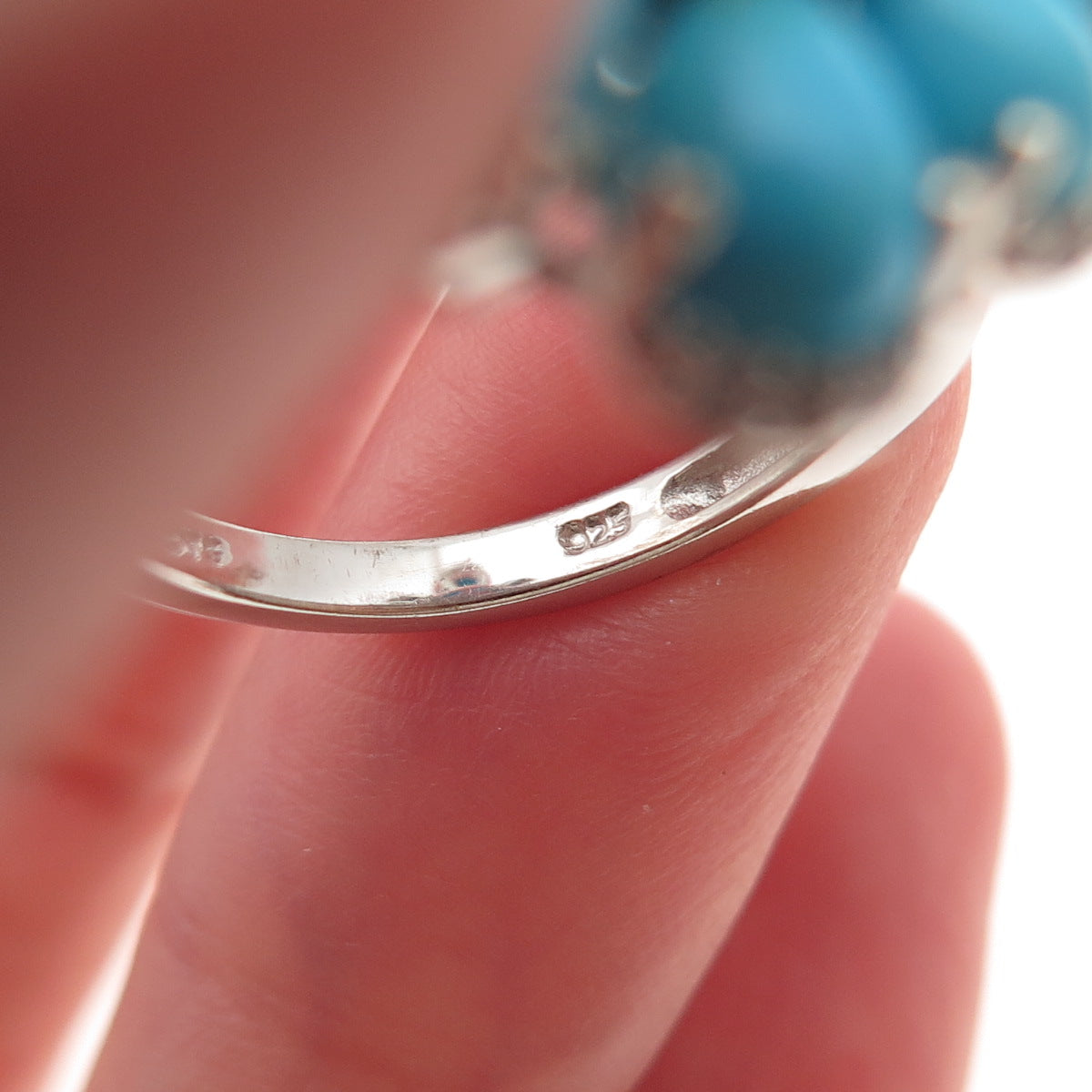 Chuck Clemency 925 Sterling Silver Real Turquoise & White Topaz Ring Size 8