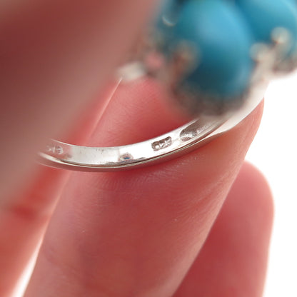Chuck Clemency 925 Sterling Silver Real Turquoise & White Topaz Ring Size 8