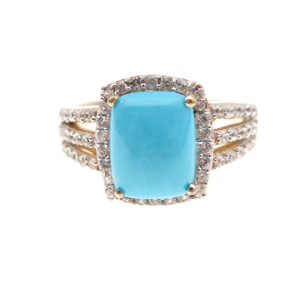 Chuck Clemency 925 Sterling Gold Plated Real Turquoise & White Topaz Ring Size 8