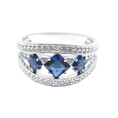 925 Sterling Silver Lab-Created Sapphire & Round-Cut C Z Ring Size 11.25