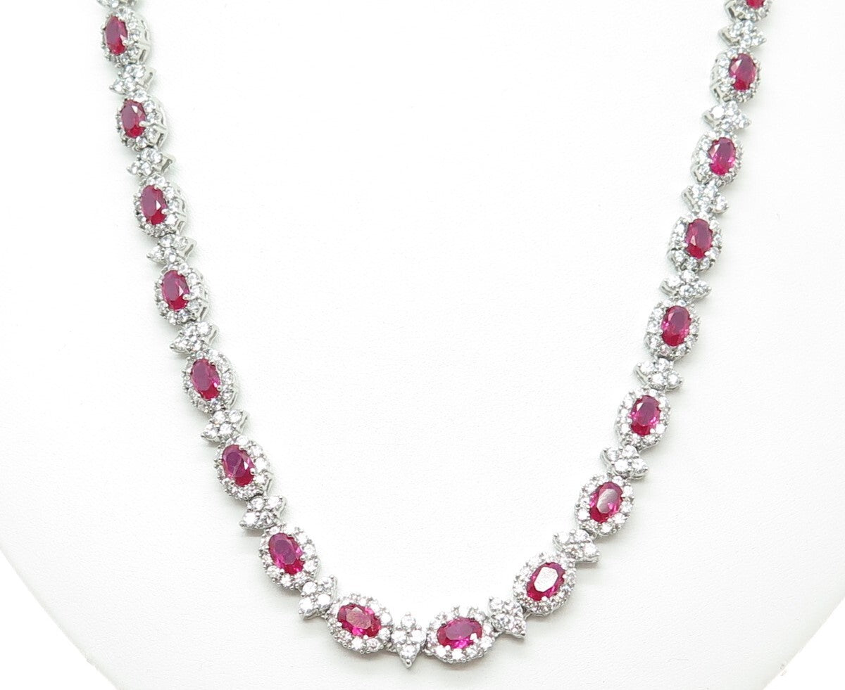 AMC Jewelry Sterling Silver Lab-Created Ruby & C Z Bohemian Chain Necklace 18"
