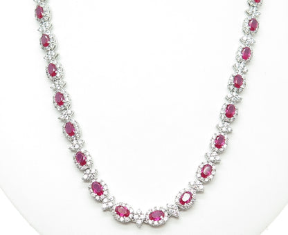 AMC Jewelry Sterling Silver Lab-Created Ruby & C Z Bohemian Chain Necklace 18"