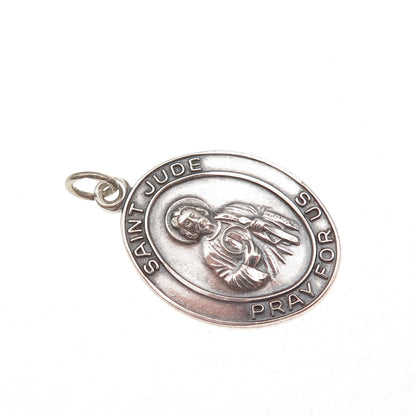925 Sterling Silver Antique Art Deco Saint Jude Religious Oxidized Charm Pendant