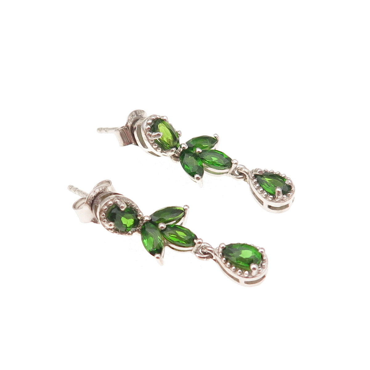 Chuck Clemency 925 Sterling Silver Real Peridot Floral Dangle Earrings