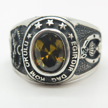 925 Sterling Silver Vintage Glass "Egirdin Dag Kom Okulu" School Ring Size 11.75