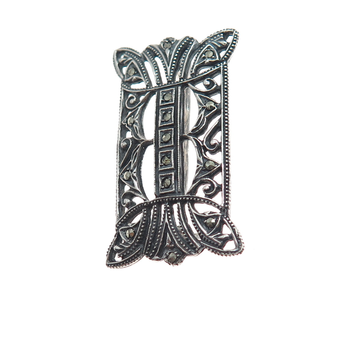 835 Silver Antique Art Deco Portugal Real Marcasite Oxidized Pin Brooch