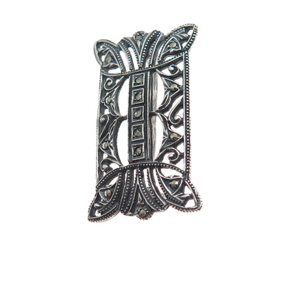 835 Silver Antique Art Deco Portugal Real Marcasite Oxidized Pin Brooch