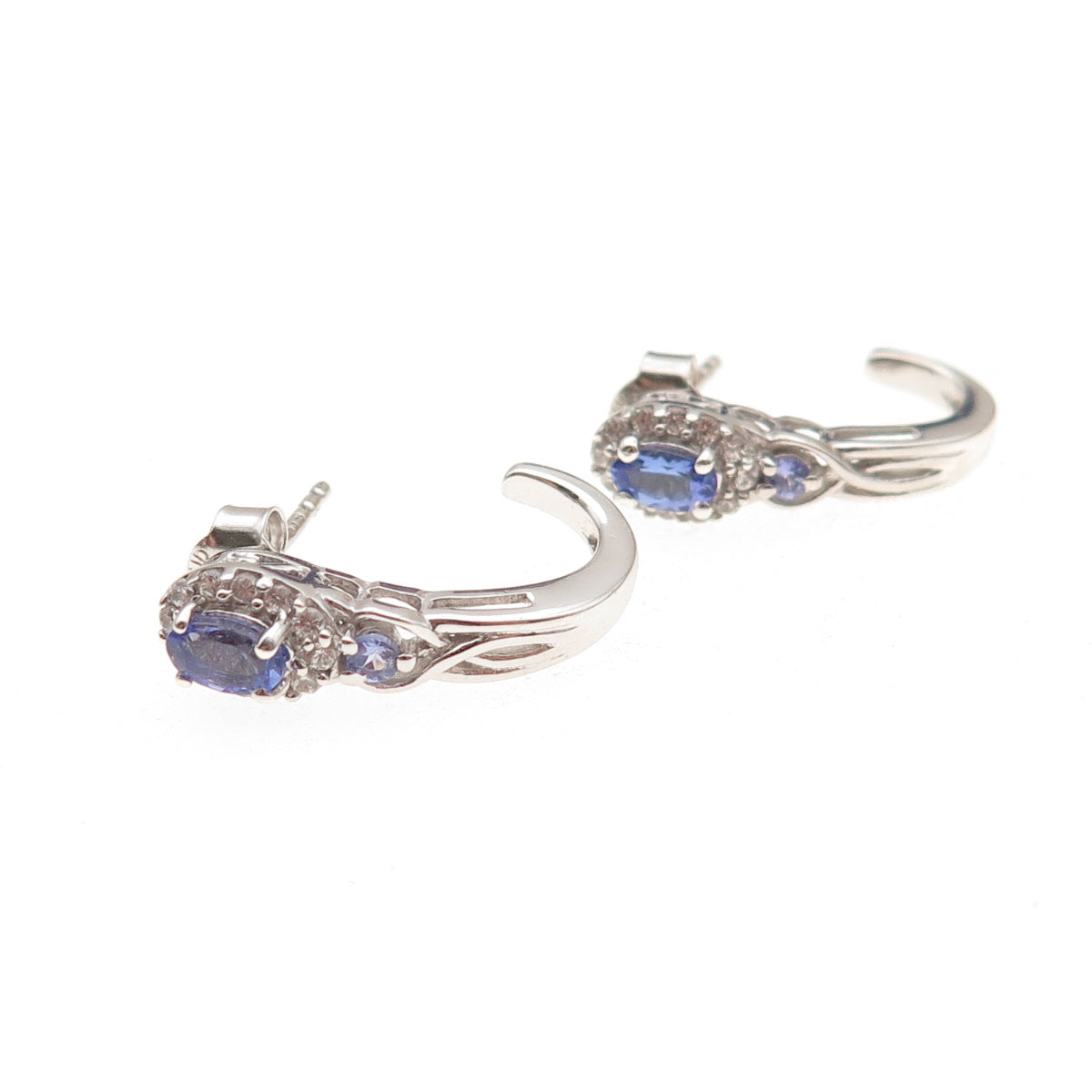 Chuck Clemency 925 Sterling Silver Real Tanzanite & White Topaz Claw Earrings