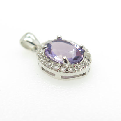 HAN 925 Sterling Silver Real White Topaz & Amethyst Gemstone Pendant