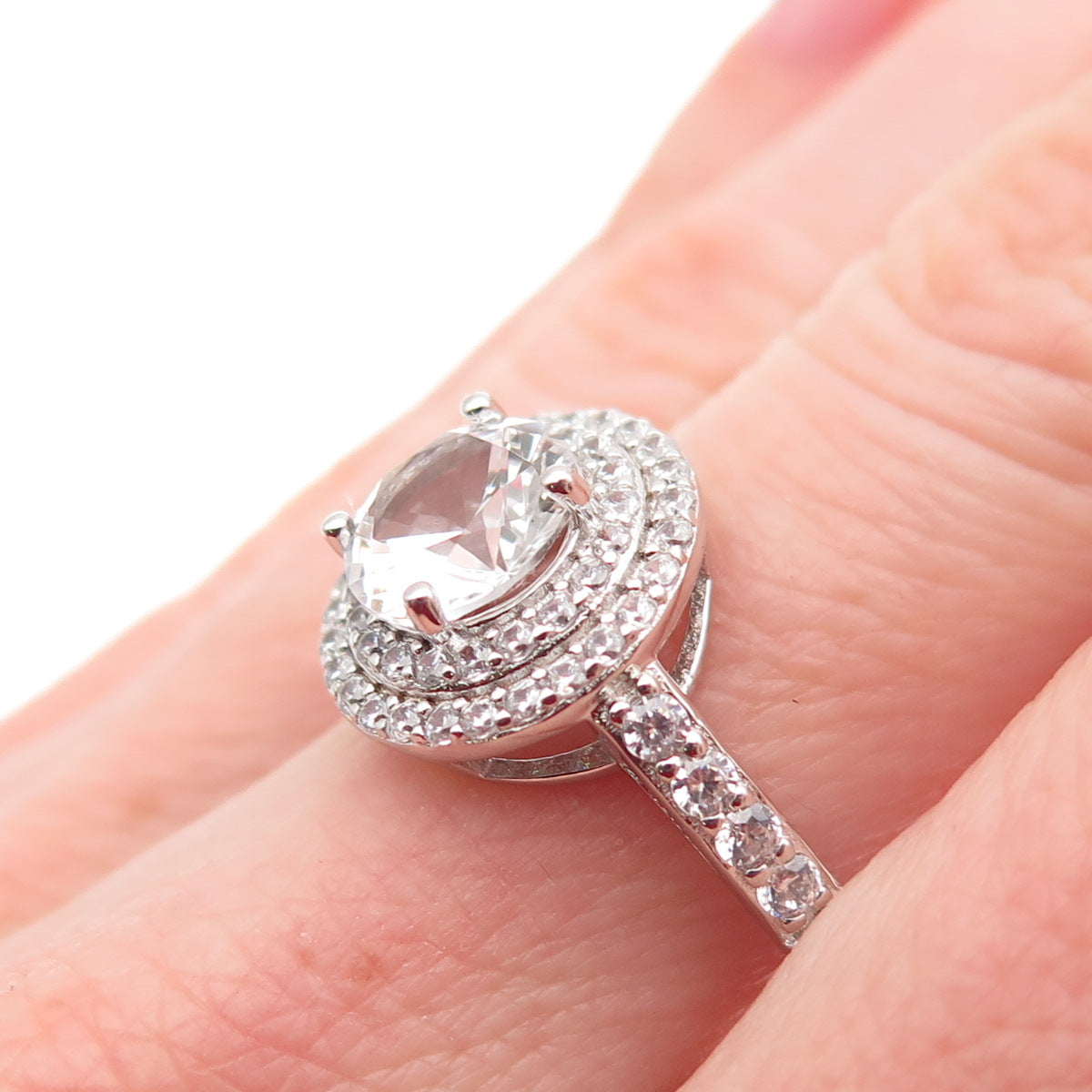 DSMK 925 Sterling Silver Round-Cut C Z Engagement Ring Size 7