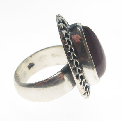 925 Sterling Silver Vintage Real Pear-Cut Purple Jasper Oxidized Ring Size 8.5