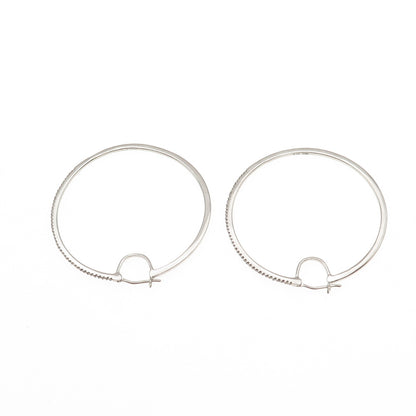 Sun 925 Sterling Silver Real Round-Cut Diamond Large Hoop Earrings