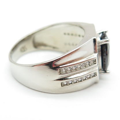 925 Sterling Silver Real Hematite & Round-Cut C Z Ring Size 8.25