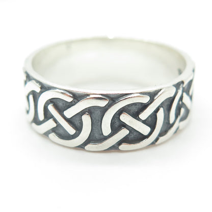 925 Sterling Silver Vintage Mexico Knot Oxidized Band Ring Size 13.5