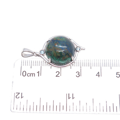 925 Sterling Silver Vintage Real Azurite & Blue Topaz Charm Pendant