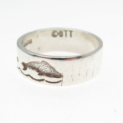 TED OTT Old Pawn Sterling Silver Vintage Dolphin Oxidized Band Ring Size 10.75