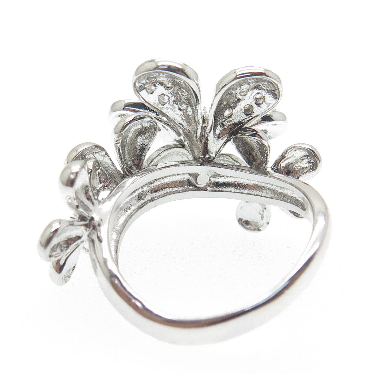 925 Sterling Silver Round-Cut Shaped C Z Flower Blossom Ring Size 7.25