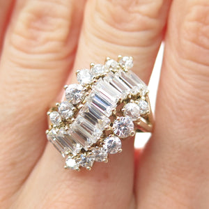 925 Sterling Silver Gold Plated Vintage Round & Baguette-Cut C Z Ring Size 8