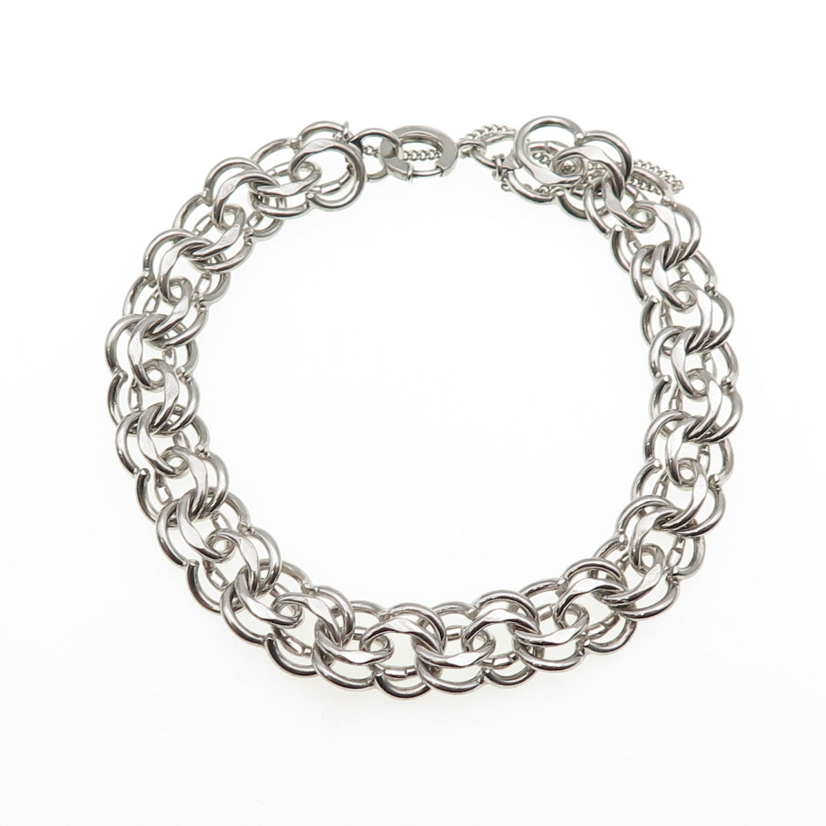 925 Sterling Silver Antique Art Deco Double Rolo Link Bracelet 6.75"