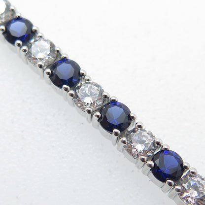 SAI 925 Sterling Silver Lab-Created Sapphire & C Z Tennis Link Bracelet 7.25"