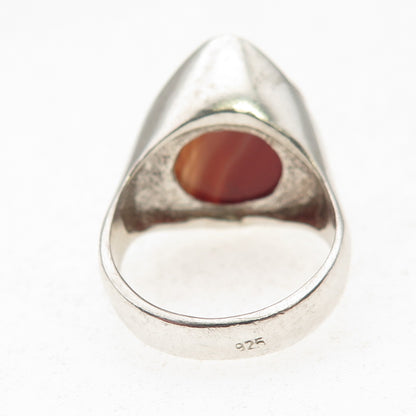 925 Sterling Silver Vintage Real Agate Modernist Oxidized Ring Size 7.25