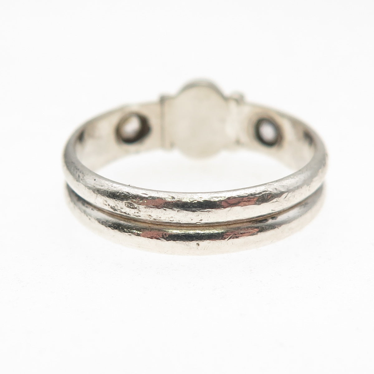 Old Pawn Sterling Silver Vintage Turquoise & White Topaz Tribal Ring Size 9.25
