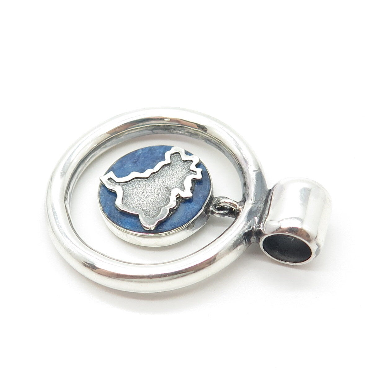 950 Silver Vintage Real Sodalite Gem Globe Handmade Amulet Slide Pendant
