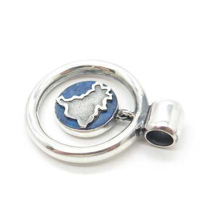 950 Silver Vintage Real Sodalite Gem Globe Handmade Amulet Slide Pendant