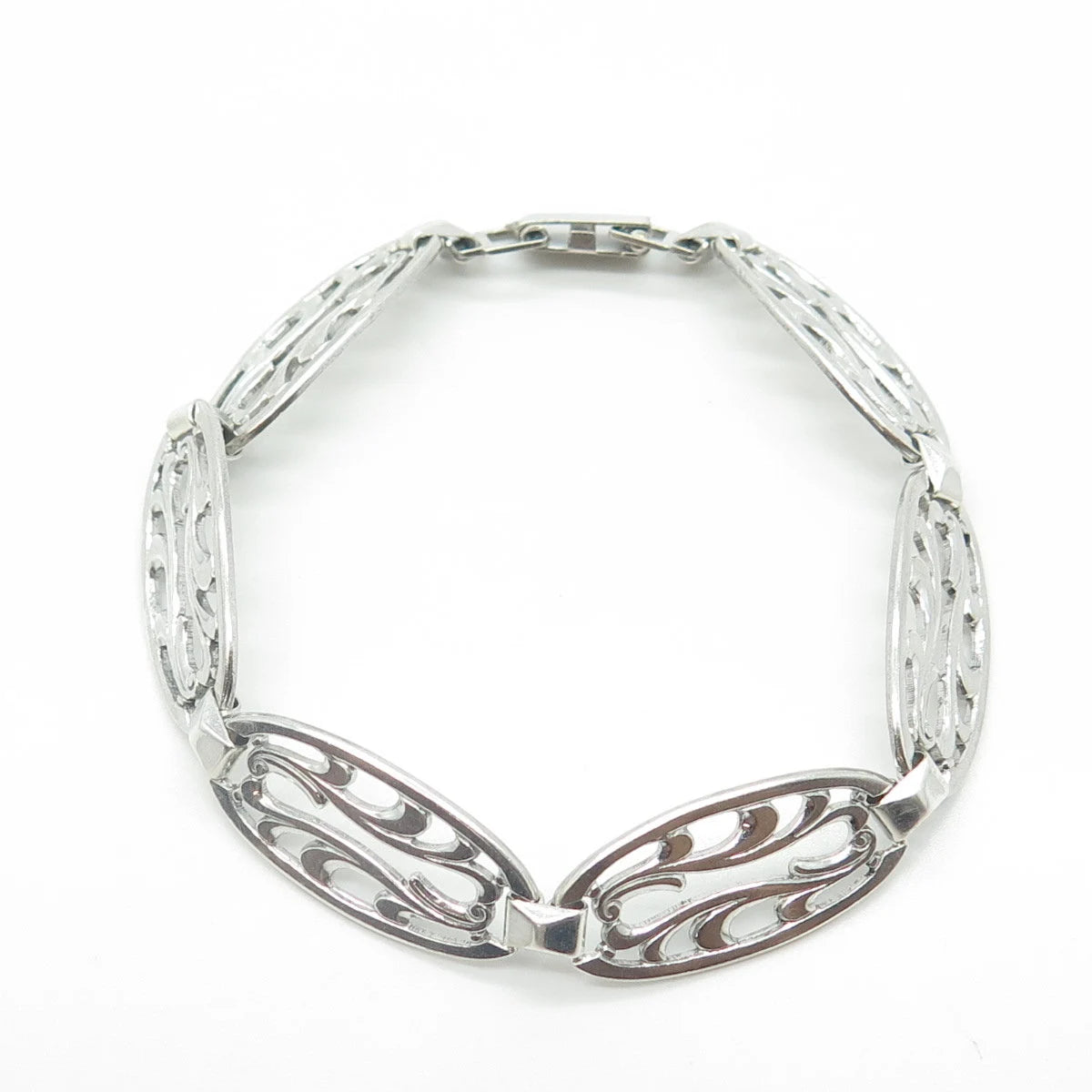 925 Sterling Silver Antique Art Deco Harry S Bick Swirl Panel Link Bracelet 7"