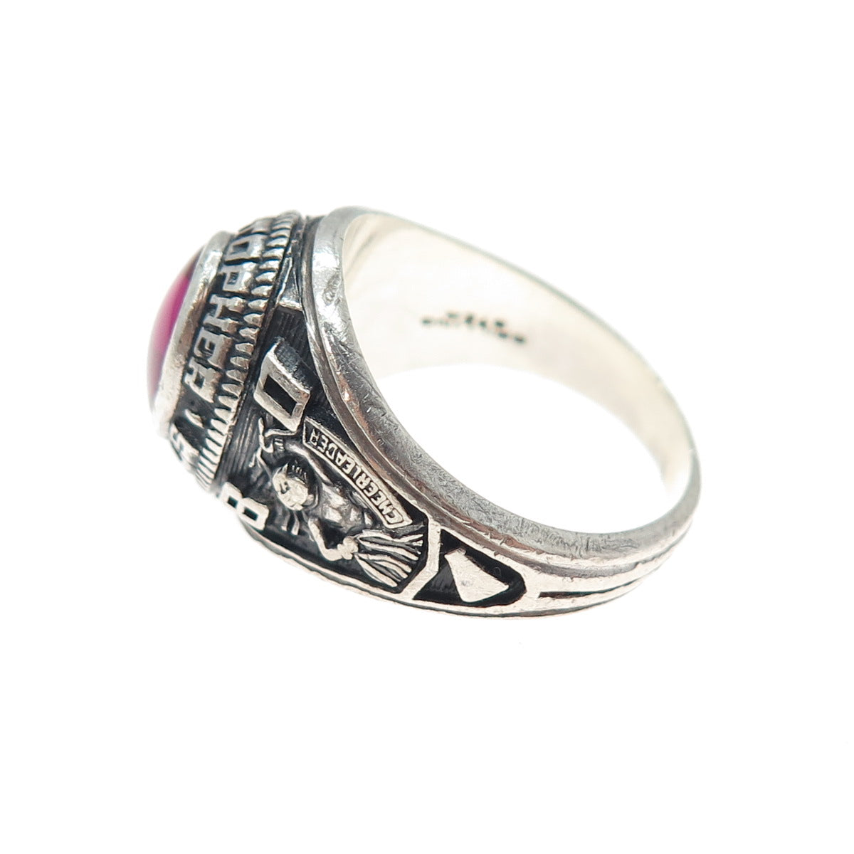 DRILLING Sterling Vintage 1980 Lab-Pink Sapphire C. Columbus School Ring Size 8