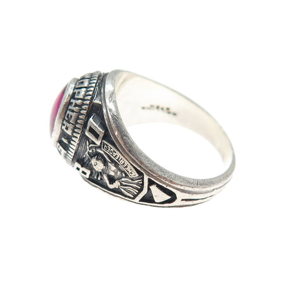 DRILLING Sterling Vintage 1980 Lab-Pink Sapphire C. Columbus School Ring Size 8