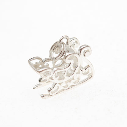 Jezlaine 925 Sterling Silver Vintage Santa's Sleigh 3D Charm Pendant