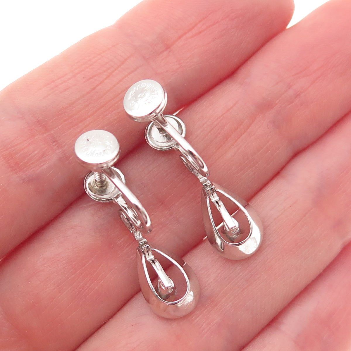 Marvel 925 Sterling Silver Vintage Real Pearl Screw Back Dangle Earrings