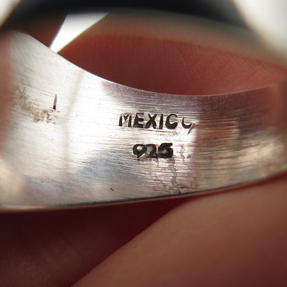 925 Sterling Silver Vintage Mexico Real Tiger Eye Modernist Ring Size 11.25