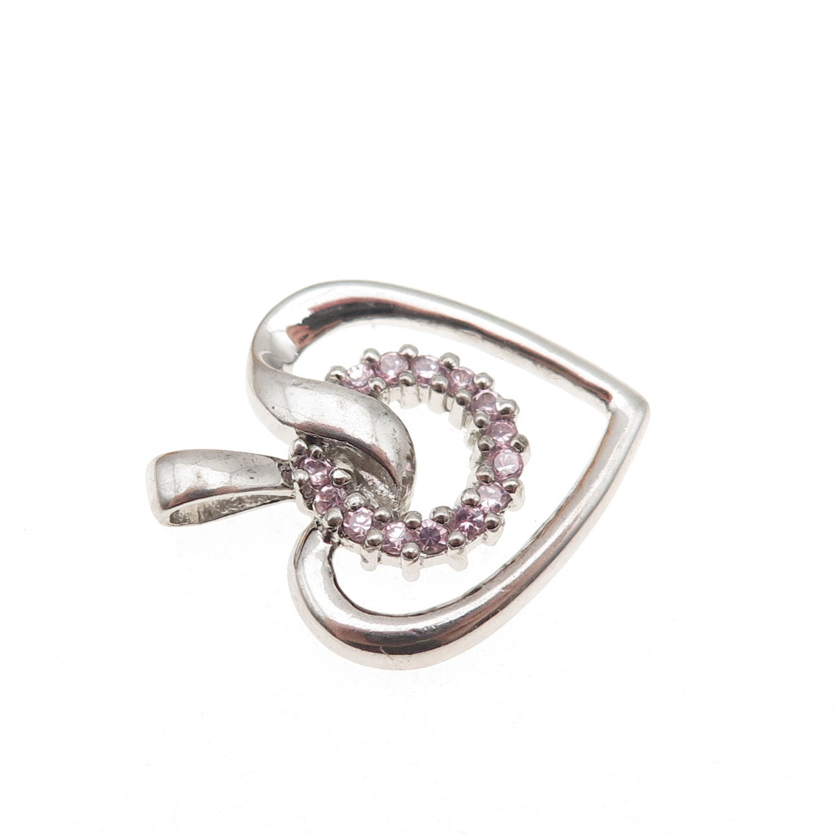 Jewelry Concepts Sterling Silver Round-Cut Pink C Z Heart Mini Charm Pendant