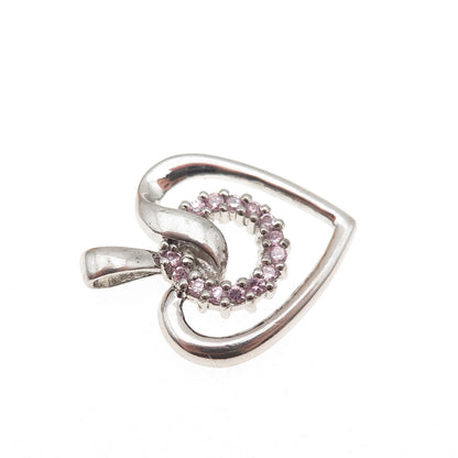 Jewelry Concepts Sterling Silver Round-Cut Pink C Z Heart Mini Charm Pendant