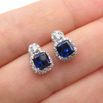925 Sterling Silver Cushion-Cut Blue & Round-Cut White C Z Stud Earrings