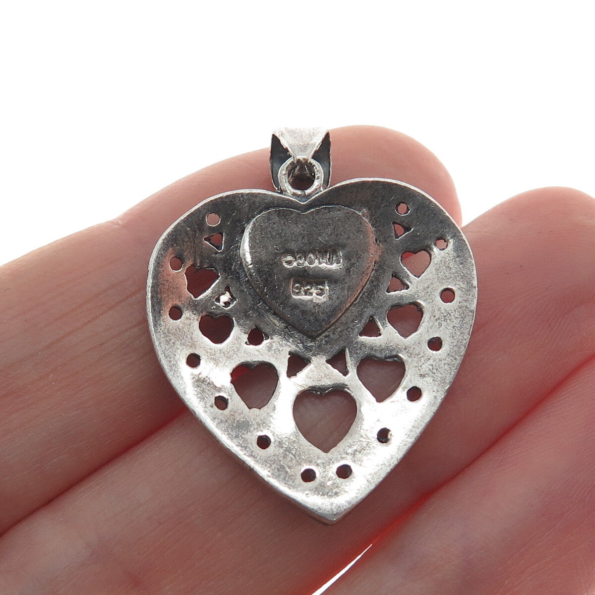 BOMA 925 Sterling Silver Vintage Black Onyx Gem Heart Cutout Oxidized Pendant