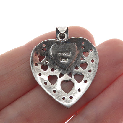 BOMA 925 Sterling Silver Vintage Black Onyx Gem Heart Cutout Oxidized Pendant