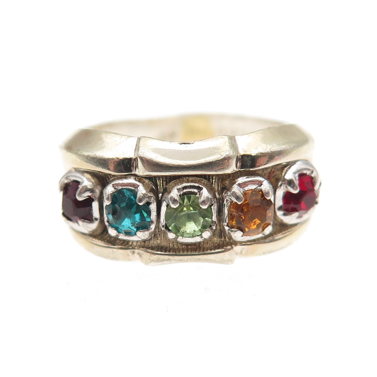 Vargas Sterling Silver Gold Plated Antique Art Deco Rhinestone Ring Size 5.75