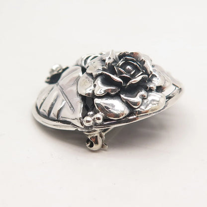 925 Sterling Silver Vintage Floral Leaf Pin Brooch