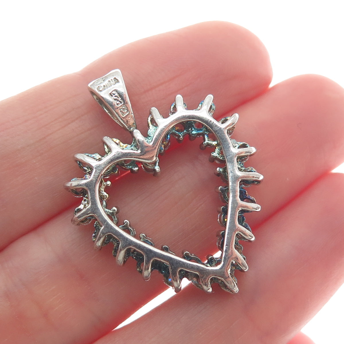 ROSS SIMONS 925 Sterling Silver Round-Cut Shaped C Z Open Heart Pendant